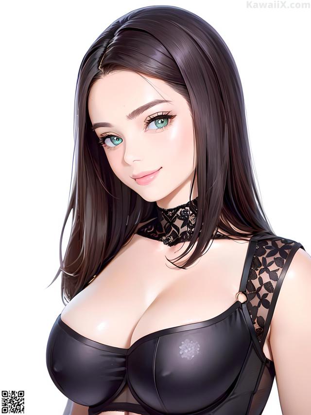 A woman in a black lingerie posing for a picture.